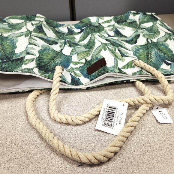 Canvas Tote Bag Large - NWT - Green Leaves Print - Picture 3 of 9